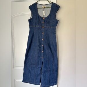 Madewell Denim Square-Neck Midi Dress in Benton Wash (NWT)